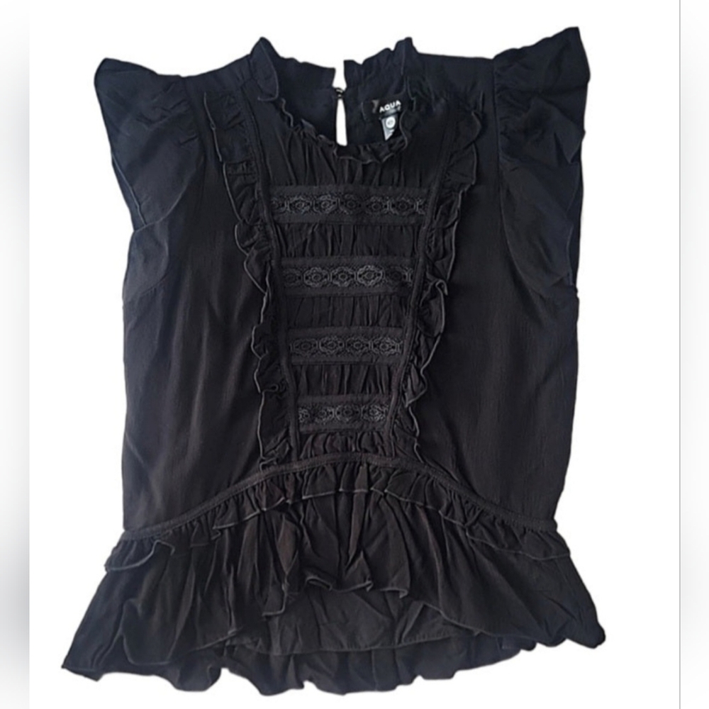 Aqua Women's Short Sleeve Ruffled Blouse Size XS